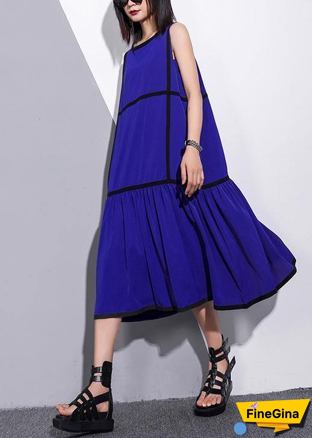 Unique sleeveless patchwork chiffon clothes For Women fine Life blue Dress Summer