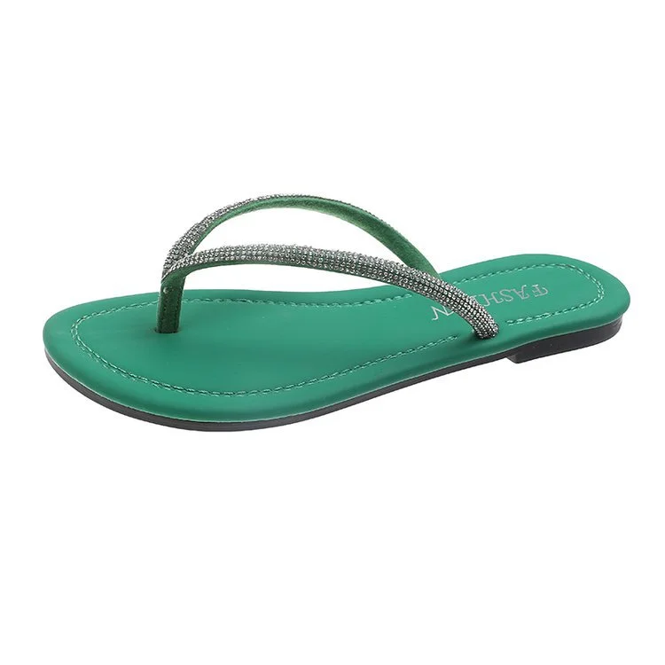 Churchf Churchf Celebrity Rhinestone Clip Summer 2023 Korean Flat Drag Candy Color Fairy Shoes To Wear Women's Slippers