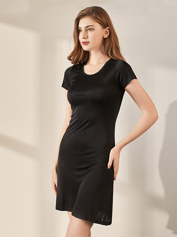 Silk Nightgown Solid Basic Slim Style black