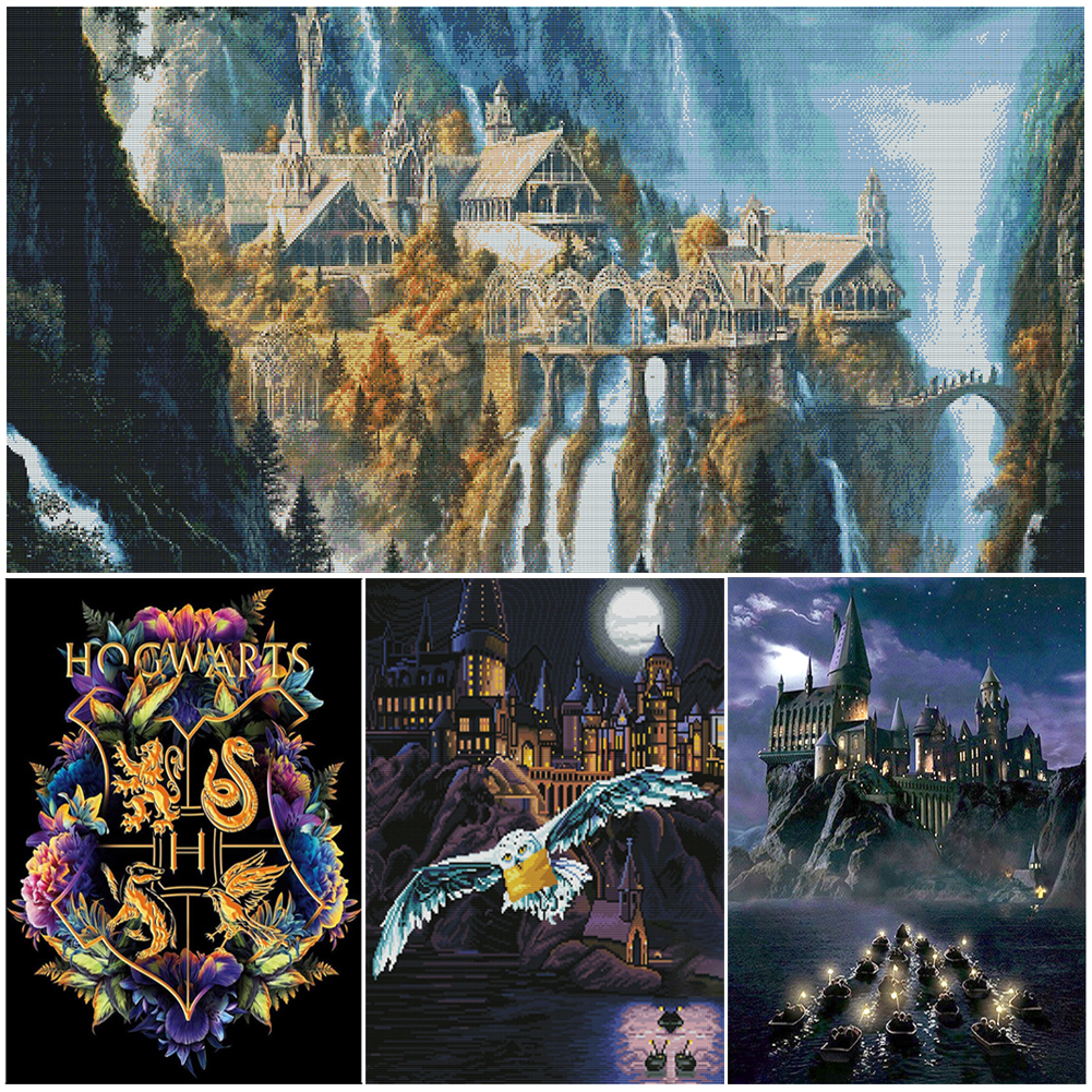 Disney Cross Stitch Castle Scenery Printed Canvas 11ct Cartoon House  Embroidery Moon Supplies New 2023 Kits