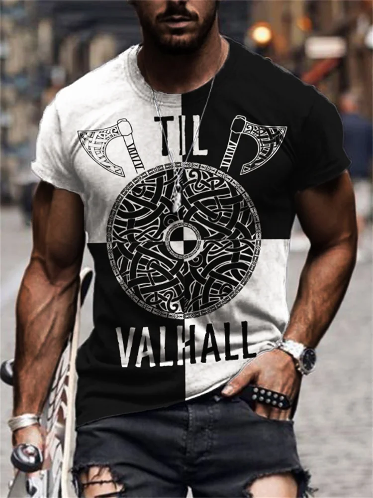 BrosWear Men's Til Valhalla Celtic Art Contrast Color T Shirt