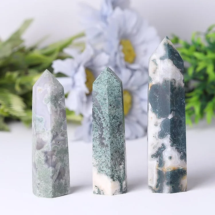 Natural Moss Agate Towers Points Bulk Healing Stone