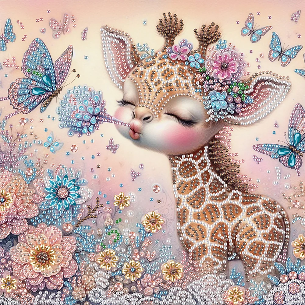 Diamond Painting - Partial Special Shaped Drill - Cute Flower Giraffe(Canvas|30*30cm)