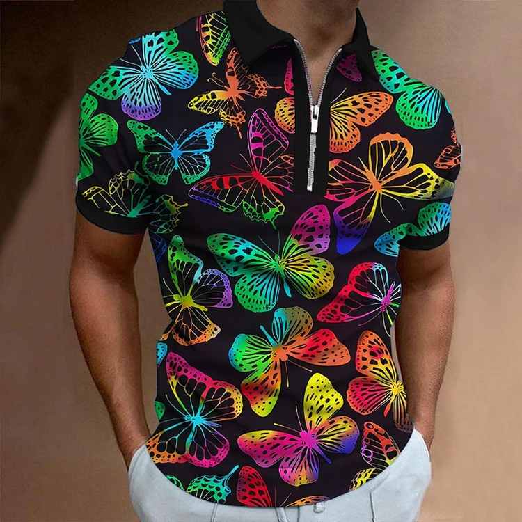 BrosWear Rainbow Color Butterfly Art Print Polo Shirt