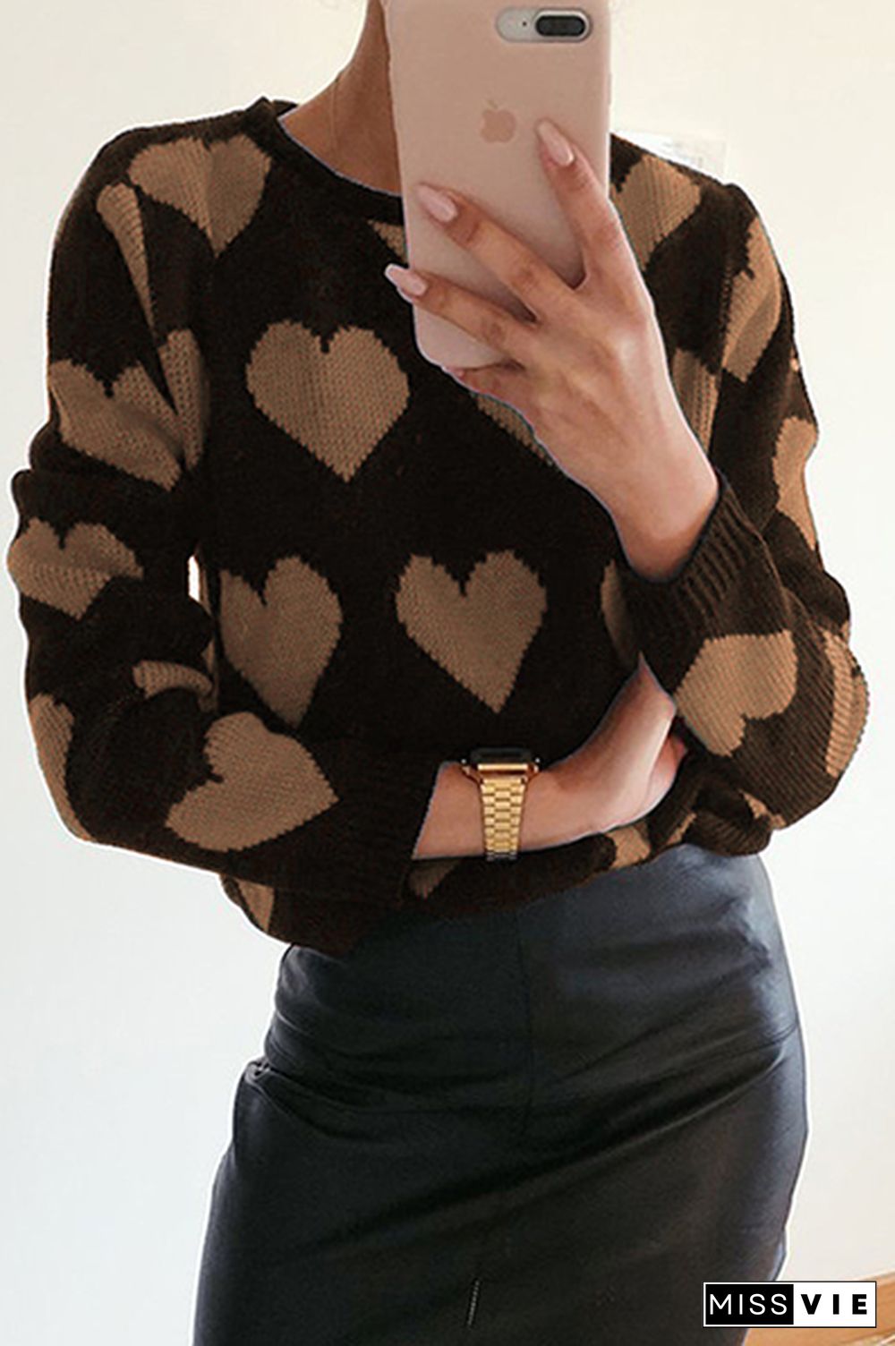 Casual Print Split Joint Contrast O Neck Tops