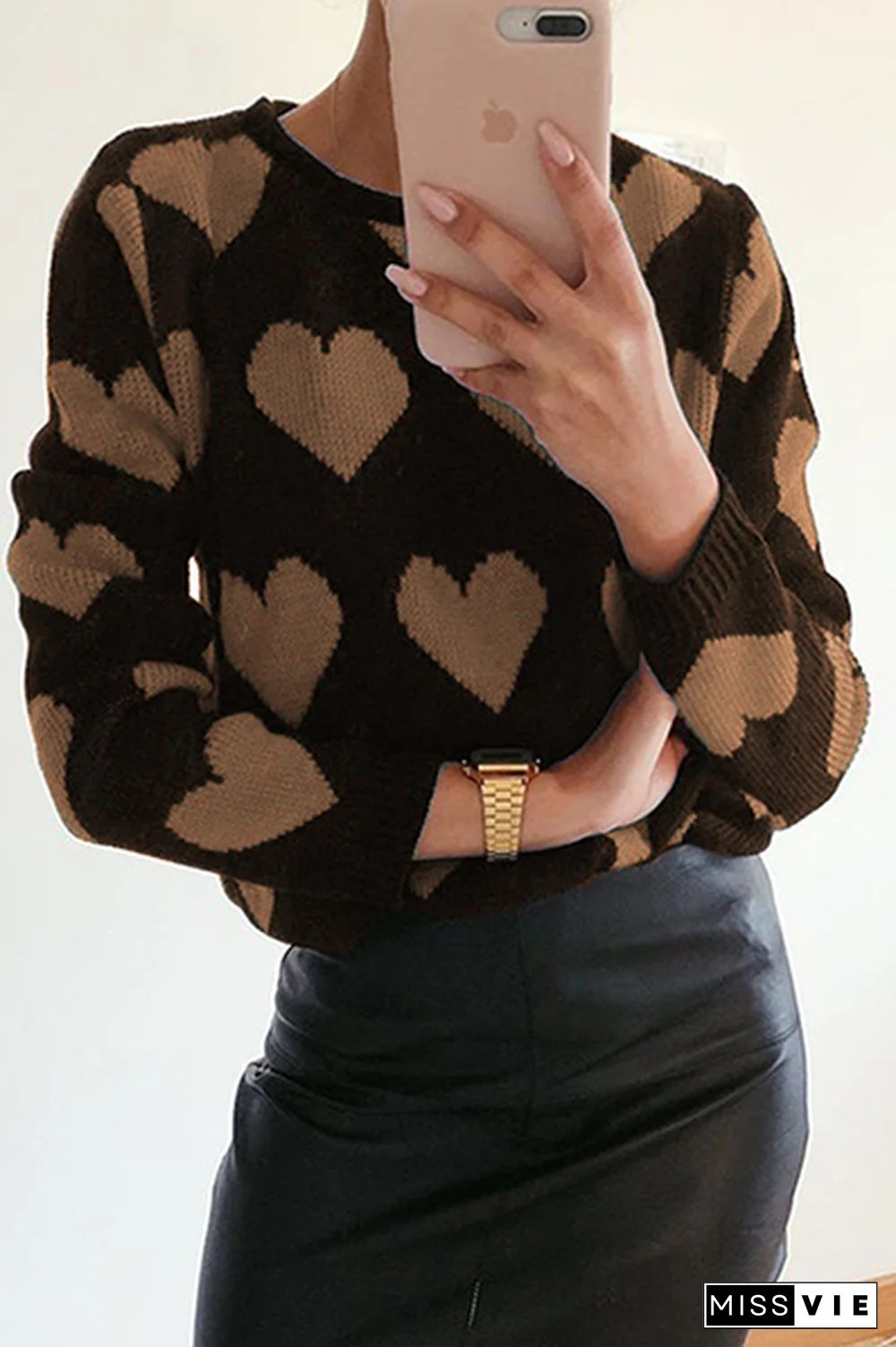 Casual Print Split Joint Contrast O Neck Tops