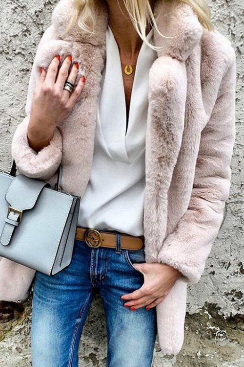 Long Sleeved Lapel Women's Fluffy Coat - Shop Trendy Women's Clothing | LoverChic