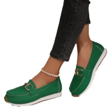 Yyvonne Women's Single Shoes 2025 Spring New Round Head Flat Solid-Colored Metal Chain Fashion Single Shoes Women's Casual Shoes