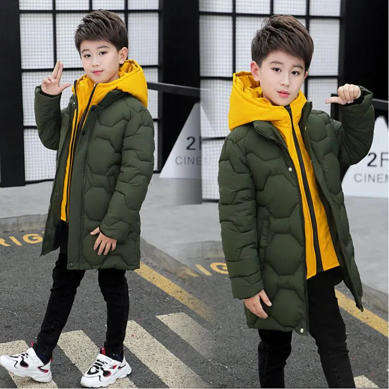 2021 new big boys and girls down padded jacket, thick warmth, fake two-piece jacket, handsome winter padded jacket kids winter