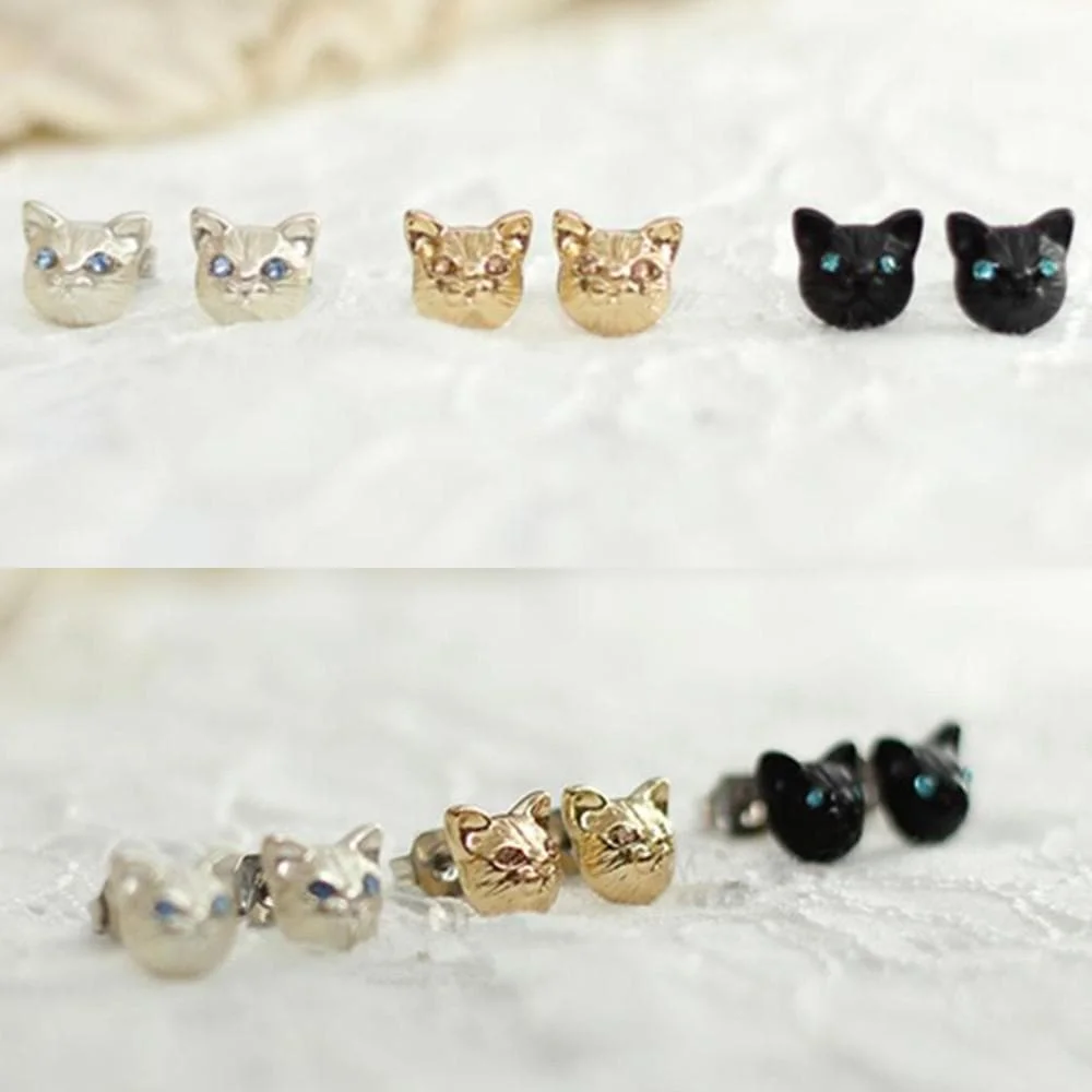 Black/Gold/Silver Cutie Cat Earrings SP153287