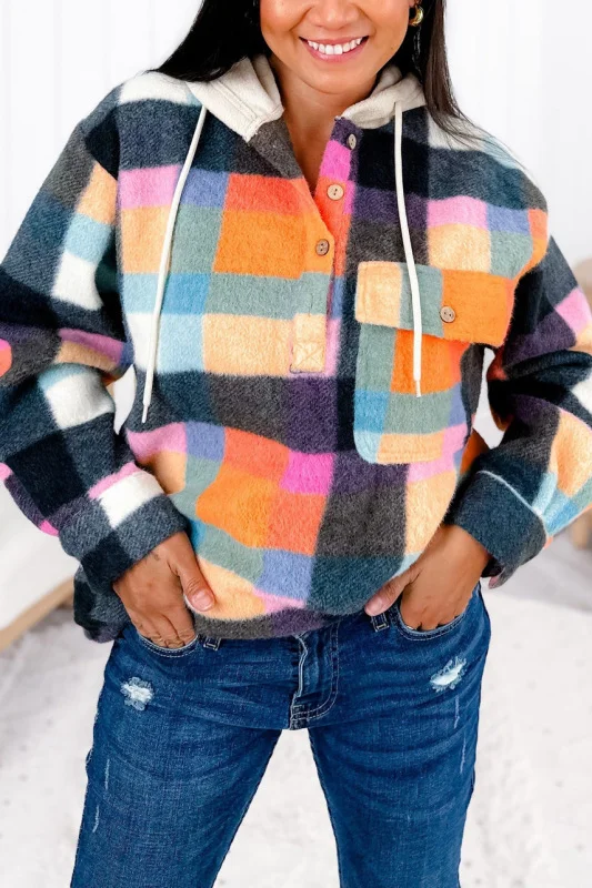 Winter casual woolen colorful plaid retro jacket