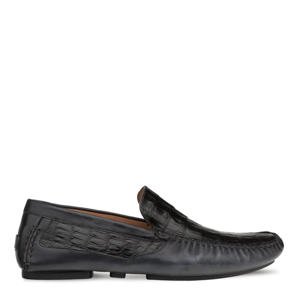 Men's Shoes Black Exotic Crocodile / Calf-Skin Leather Driver Moccasin Loafers