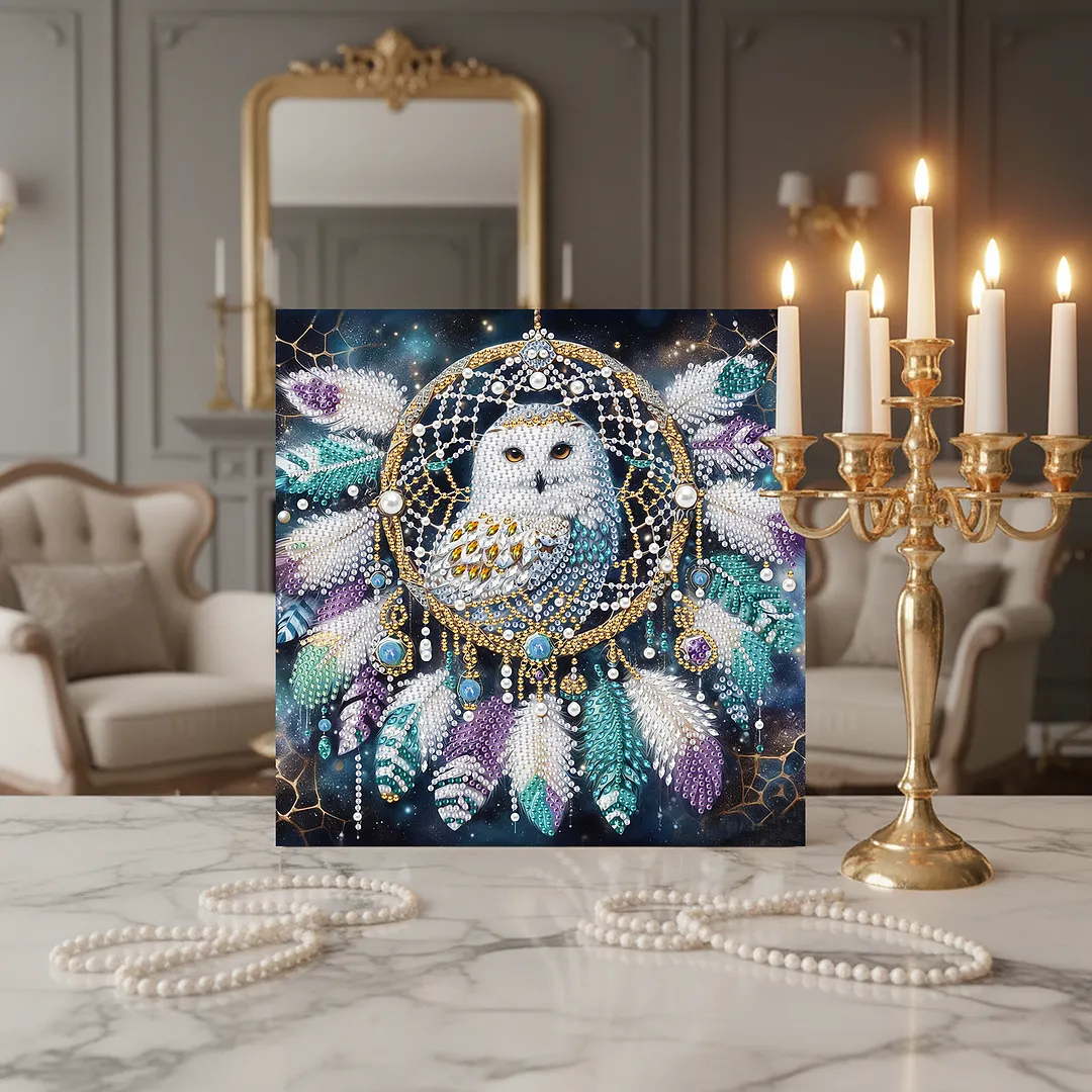 Owl Dreamcatcher DIY Art Craft Pearl Diamond Painting with Frame 9.84x9.84in Diamond Art Pearl Painting Kit for Adults Beginners Gift Idea Home Wall Decor