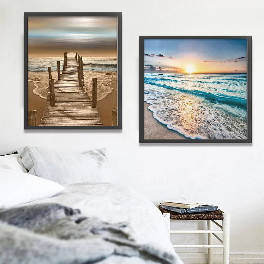 (2pcs)11CT Full Stamped Cross Stitch - Seaside(Canvas|40*40CM)/(Canvas|36*46CM)