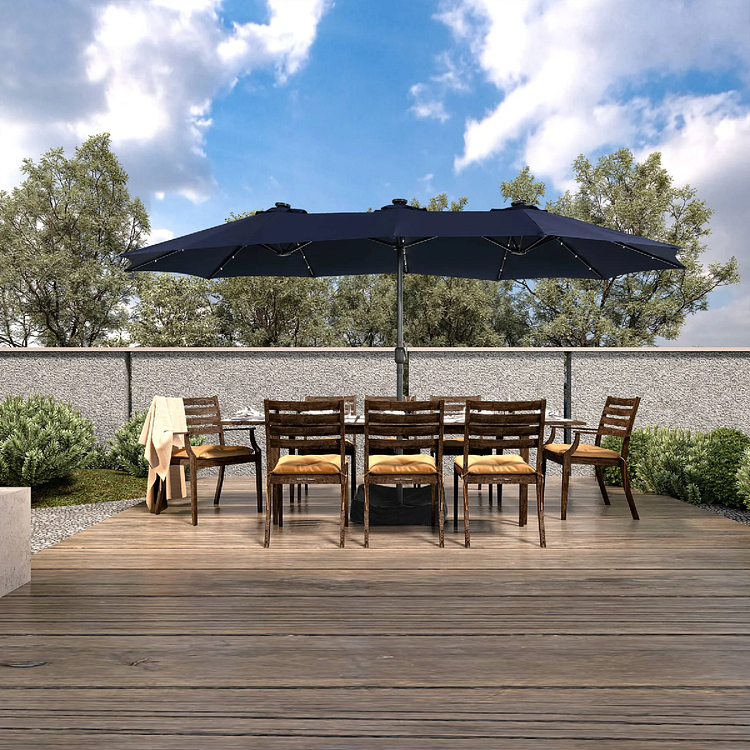 🔥kukelife🔥Docenin™15ft Rectangular Patio Umbrella with Base and LED Lights