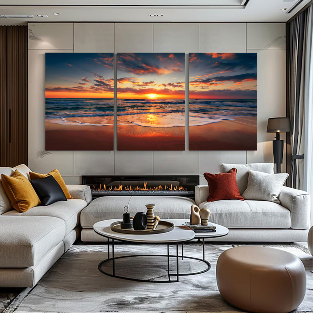 3-Piece Set Ocean Sunset Reflection Canvas Art