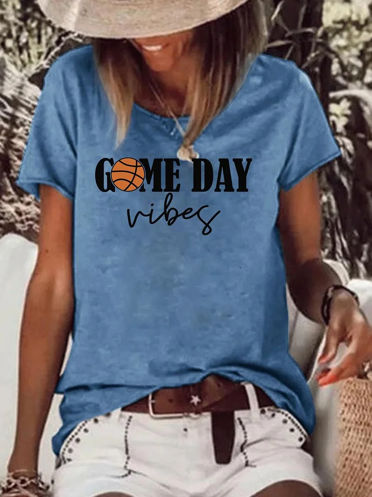 Game Day Vibes  basketball Raw Hem Tee-Annaletters