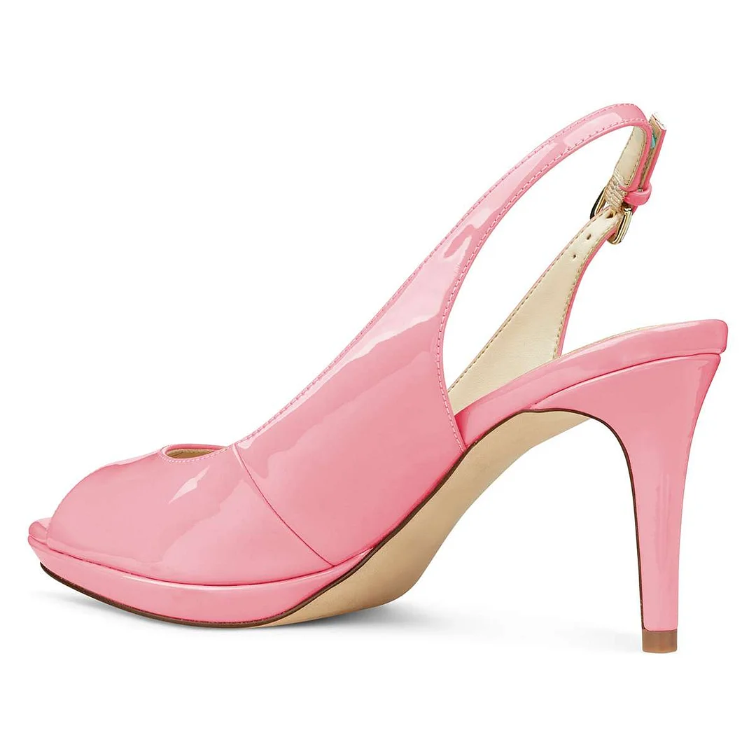 Peep Toe Patent Leather Platform Buckle Slingback Pink Sandals