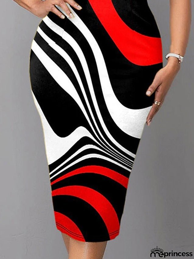 Work Dress Sheath Dress Semi Formal Dress Fashion Flared Sleeve Midi Dress Ruffle Print Crew Neck Half Sleeve Color Block Sunflower Slim White Red Summer Spring S M L XL XXL for Women