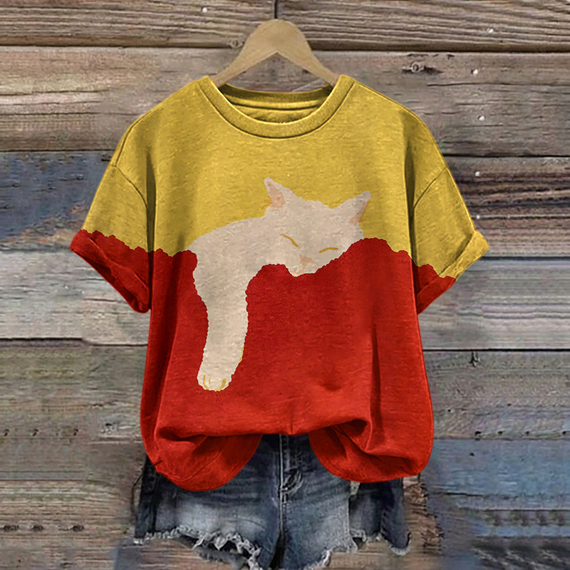 Comstylish Abstract Creative Cute Cat Art Casual T-shirt