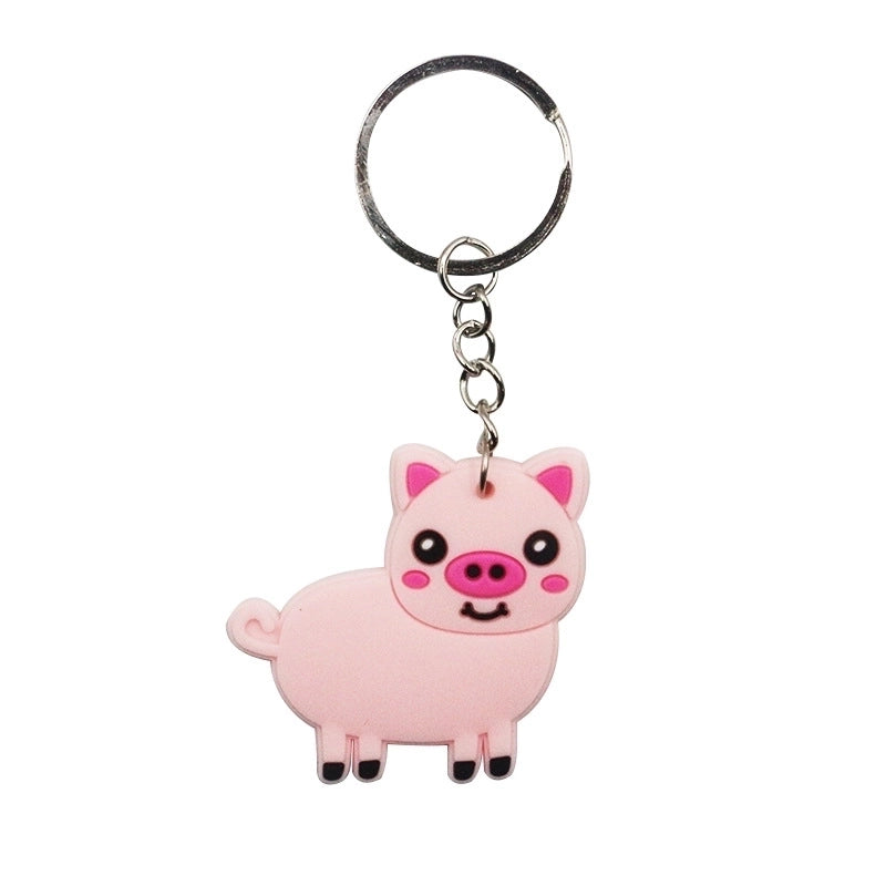 PVC Cartoon Keychain Farm Animal Rabbit Cute Keychain Metal Key Ring Party