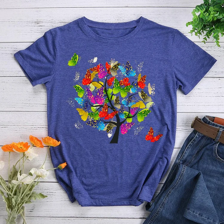 Butterfly tree Round Neck T-shirt-0023502