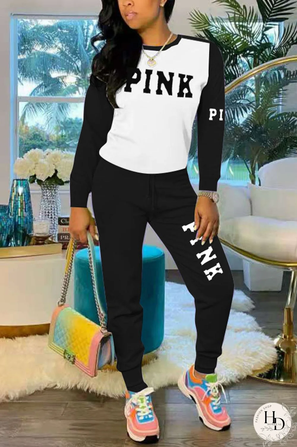 Red Street Print Patchwork O Neck Long Sleeve Two Pieces