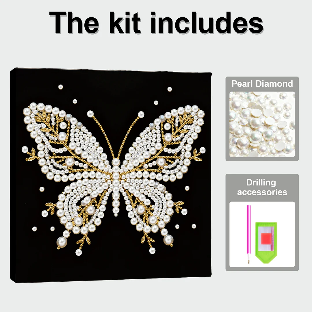 Butterfly DIY Pearl Diamond Painting Kit for Adult Home Decor 25x25cm With Frame