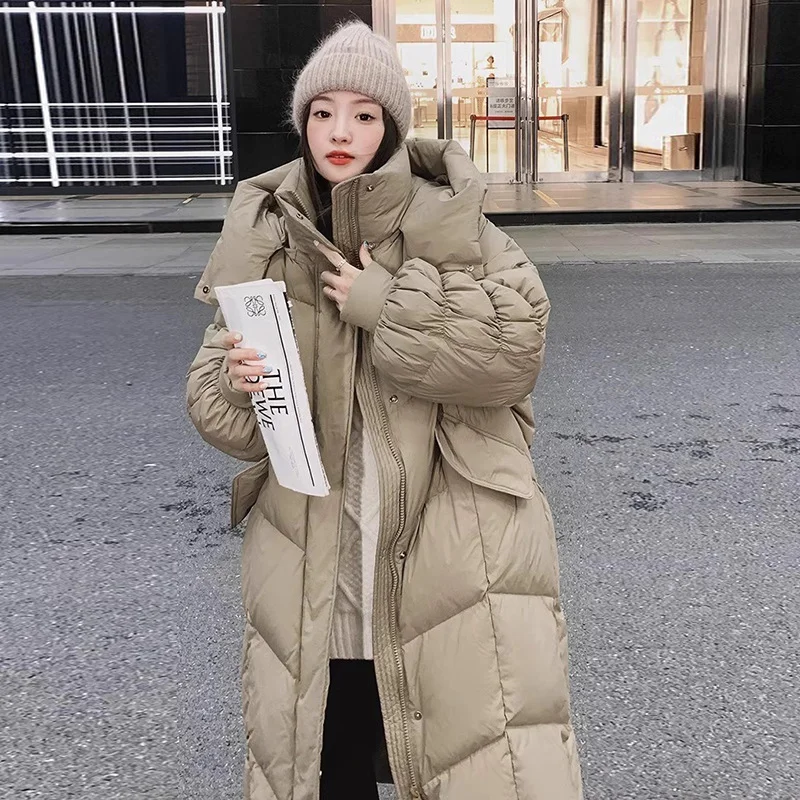 Toloer Over The Knee Long Big Quilt Down Jacket Female 2024 Winter Fashion Thickened Design Sense Pleated Sleeve Bread Coat-Outfit Ideas