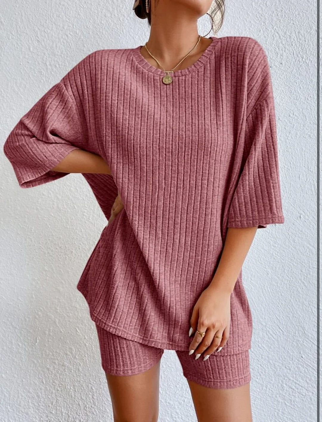 Nigikala Nigikala 2025 Fashion Casual Spring Round-Neck Loose Women's Shorts Set