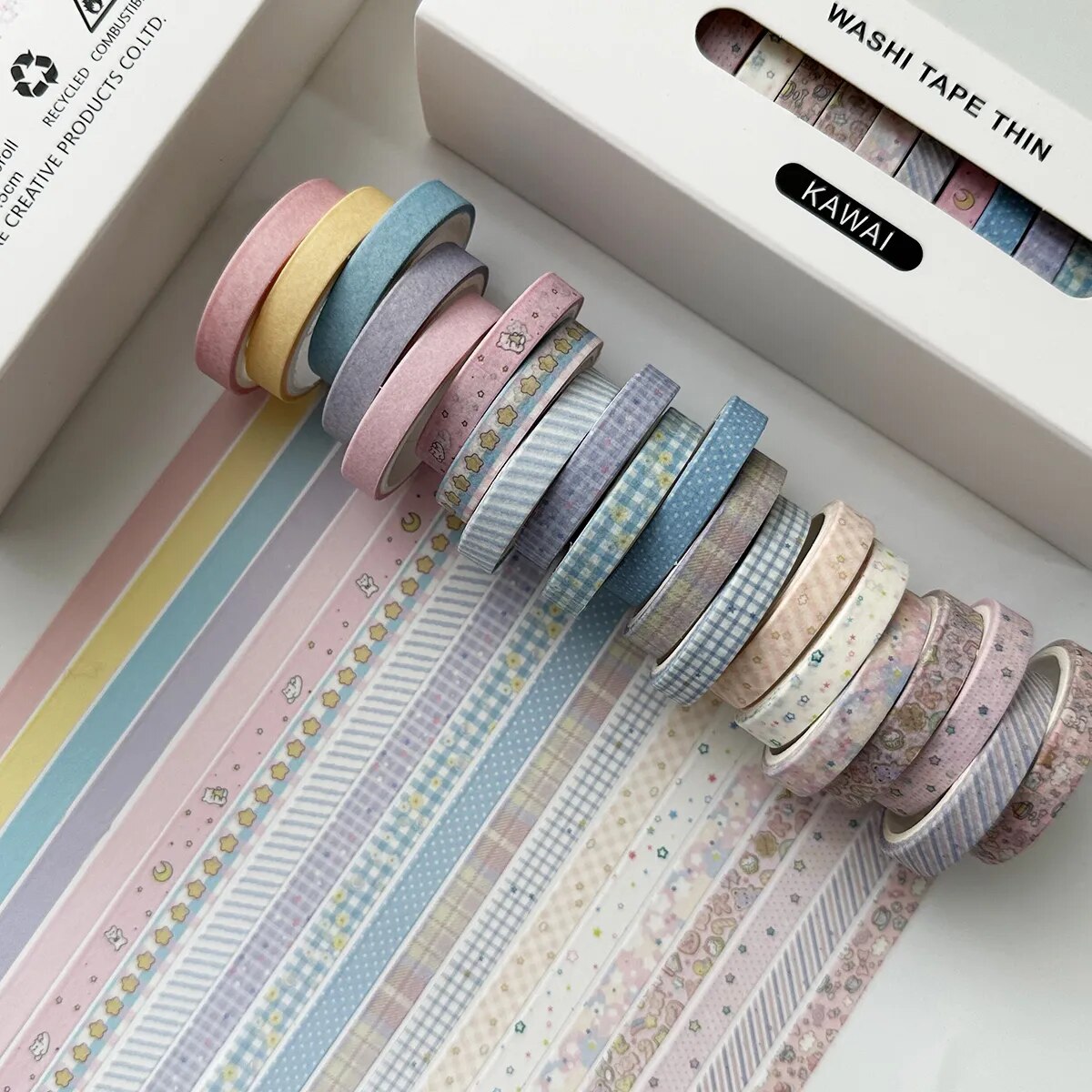 Journalsay 7mm*300cm 20 Rolls/box Split Thin Washi Tape Set Simple Pattern Decor Tape