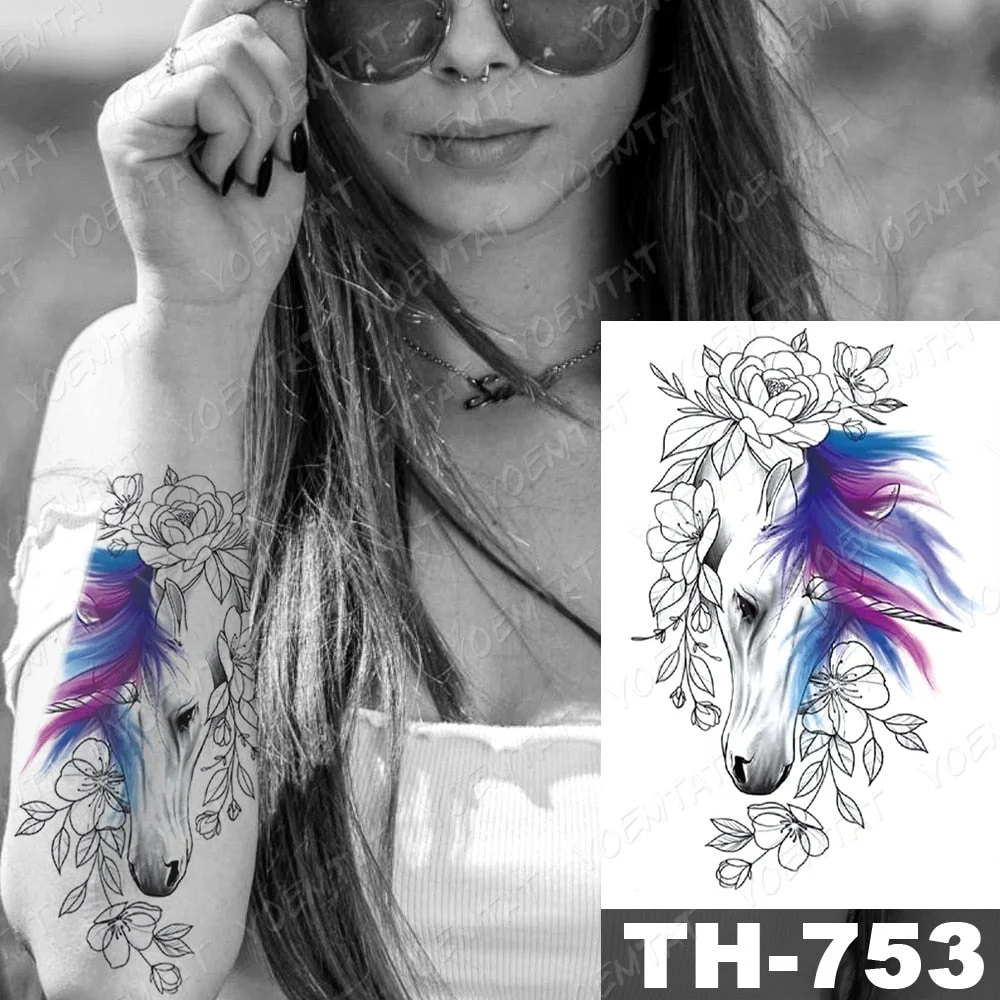 Waterproof Temporary Tattoo Stickers Fox Dragon Wolf Monster Old School Lotus Peony Flash Tatto Women Men Body Art Fake Tattoos