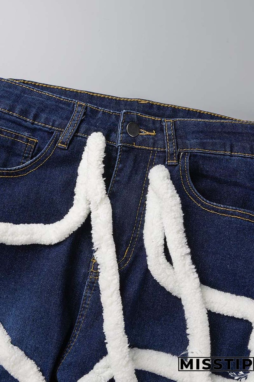 Light Blue Casual Solid Patchwork Mid Waist Regular Denim Jeans