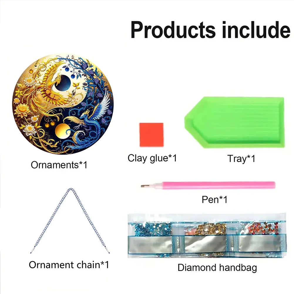 Phoenix Yin Yang 2D Flat DIY Diamond Painting Set Diamond Art Pendant Home Decor