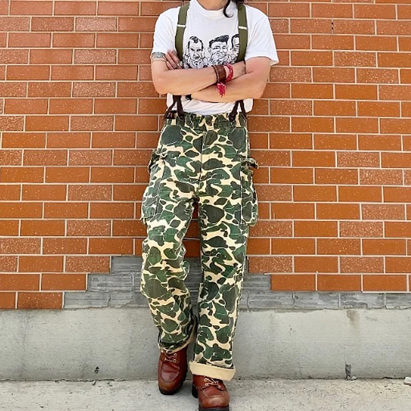 60s-70s Hunting Camouflage Suspenders⁡ Overalls