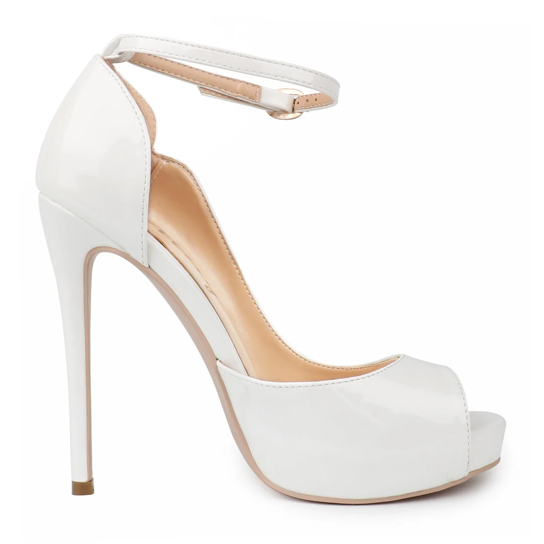 120mm Strap Platform Stilettos Pumps Patent Summer Sandals Apricot Bottom-MERUMOTE