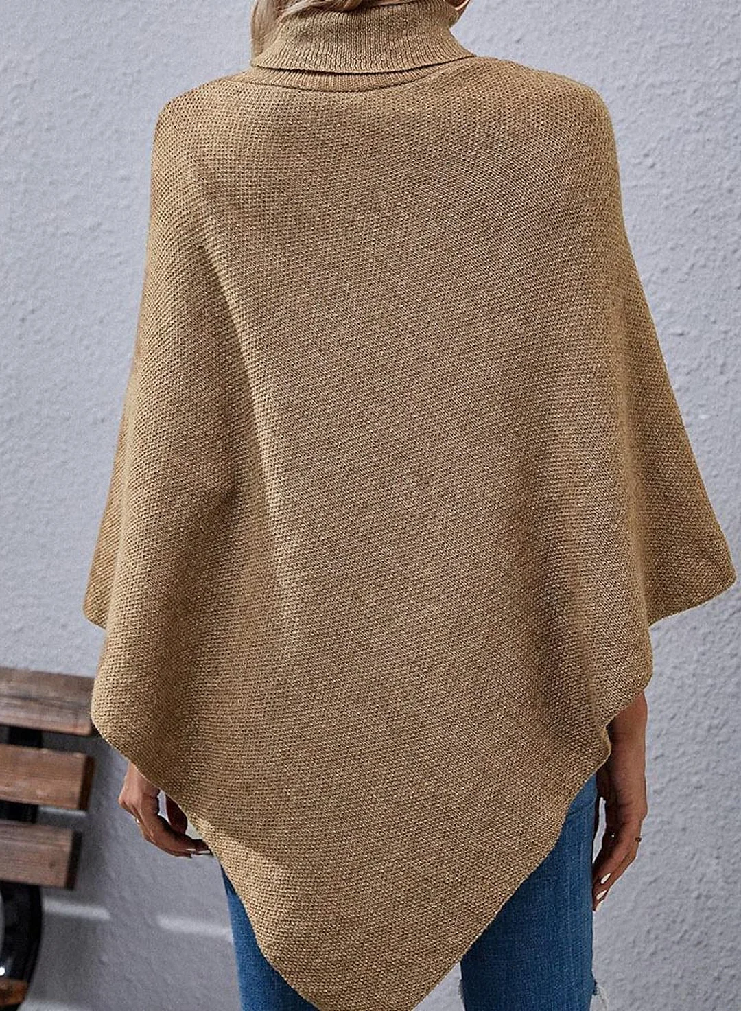 Autumn And Winter Button High-neck Irregular Sweater Shawl Cloak