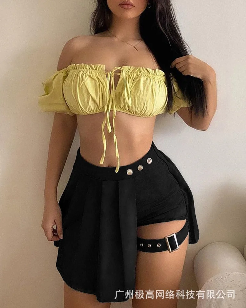 Women's 2021 new solid color asymmetric short skirt