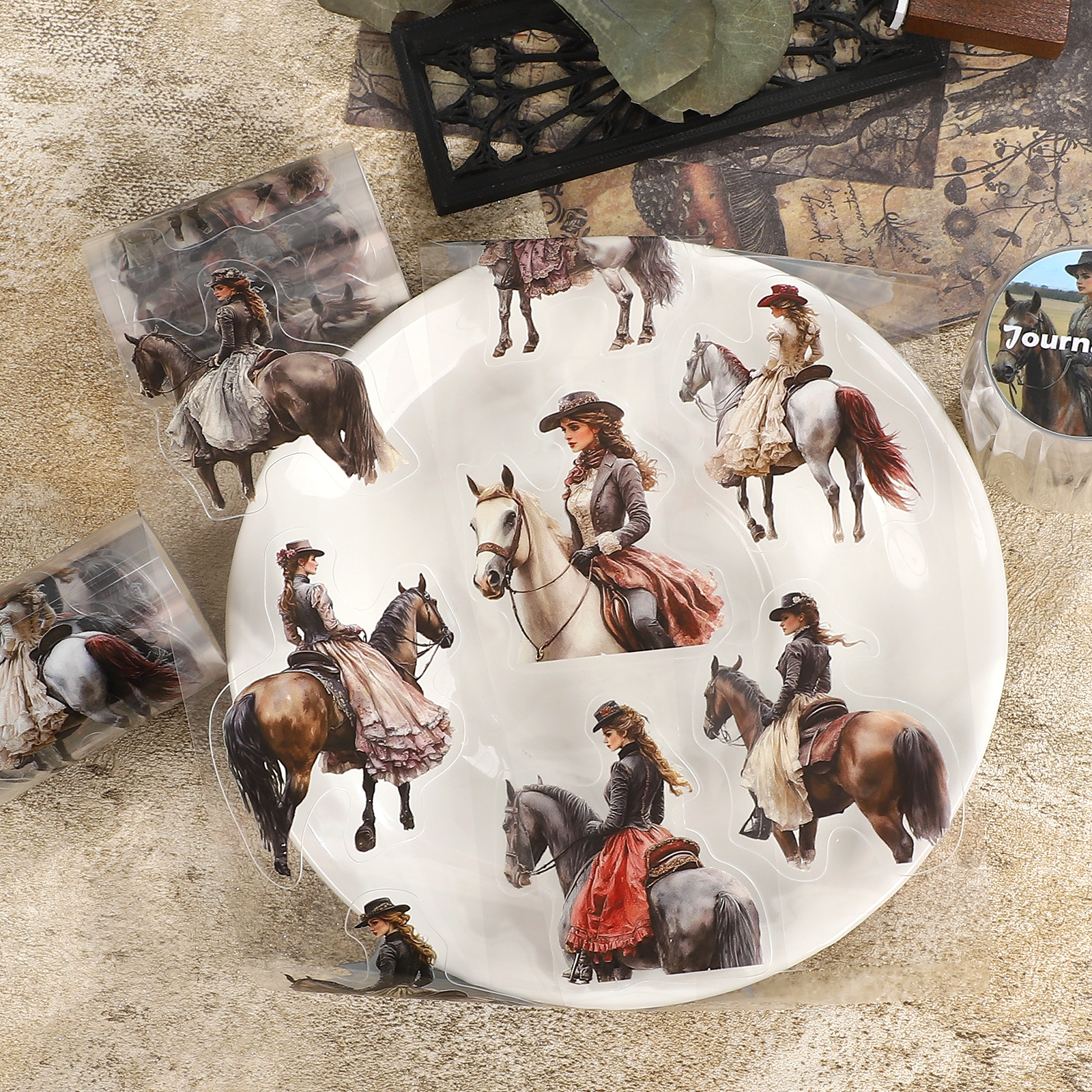 PET 테이프 - 60mm*207cm 말을 탄 여인 시리즈 빈티지 캐릭터