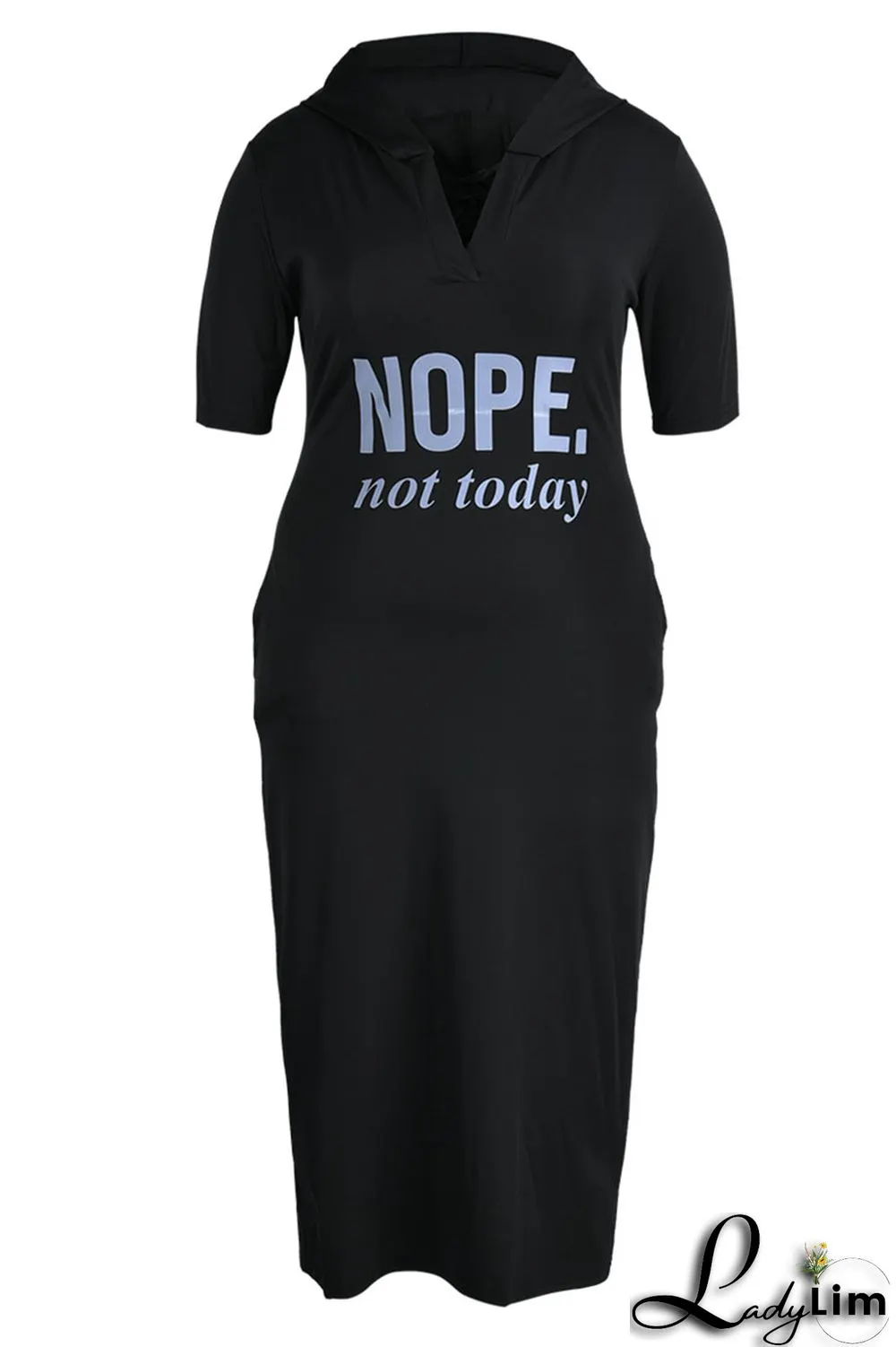 Black Casual Print Ripped Patchwork Hooded Collar Straight Plus Size Dresses