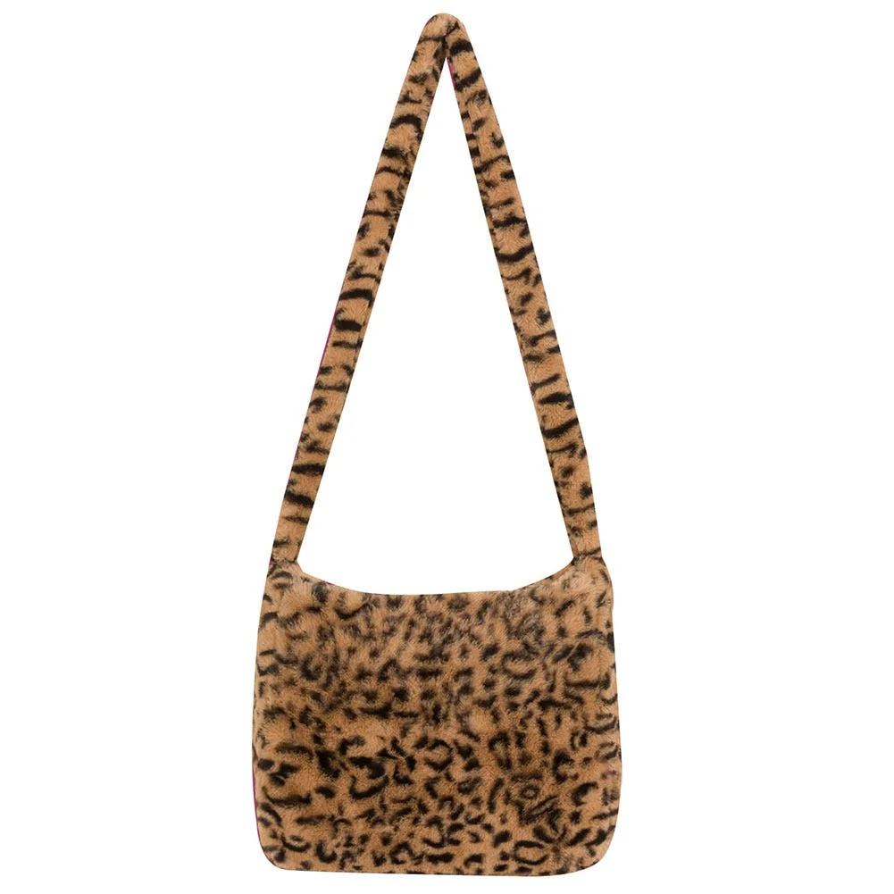 2021 Pink RosyRed Fashion Hot Sale Cute Crossbody Purse Women Large Capacity Shoulder Bags Fake Fur Leopard Fluffy Hobo Bag