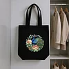 Premium DIY Green Peacock Canvas Tote Bag Embroidery Kit with Hoop Frame 32x37cm