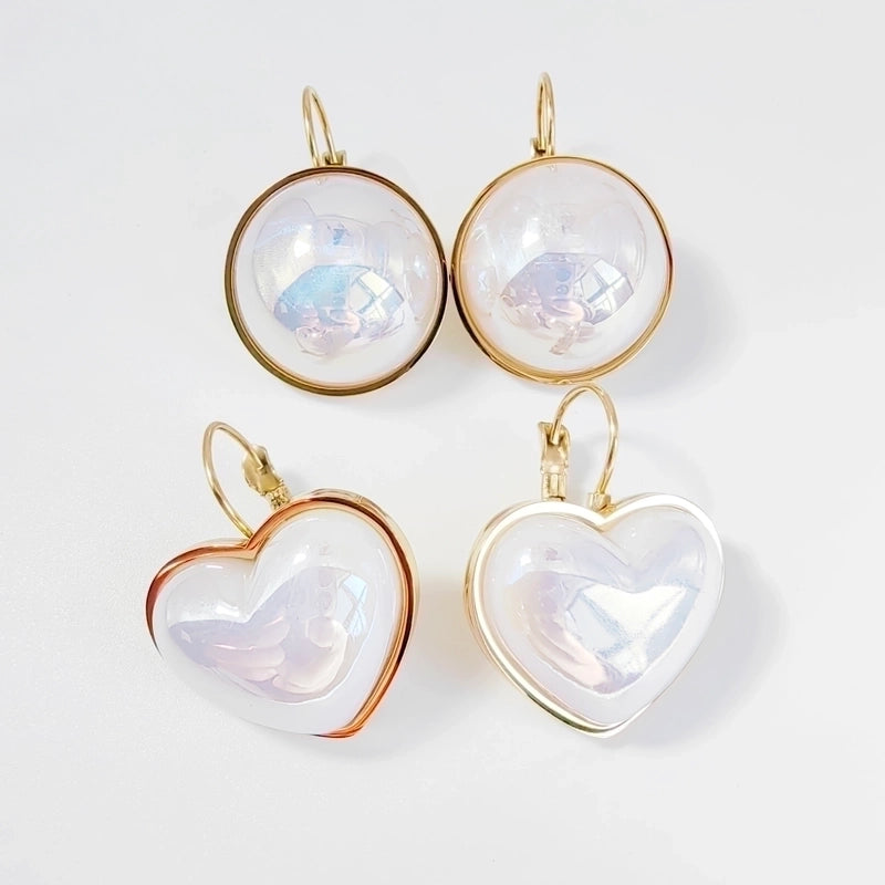 1 Pair Elegant Round Heart Shape Plating Inlay 304 Stainless Steel Titanium Steel Acrylic 14K Gold Plated Earrings