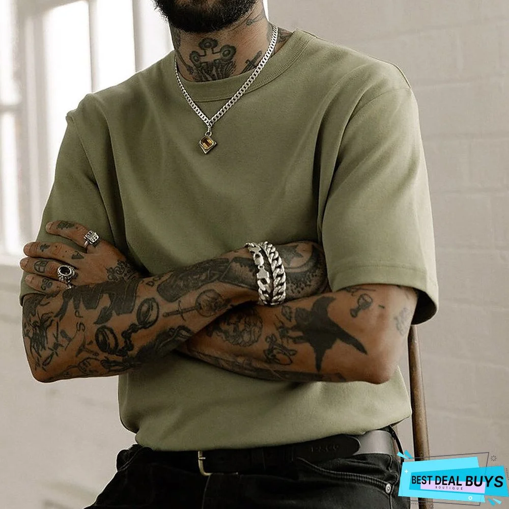 Men's 100% Cotton Acid Wash Shirt Oversized Shirt Plain Crew Neck Daily Wear Vacation Short Sleeve Clothing Apparel Fashion Sport Casual