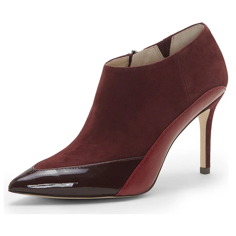 Burgundy Vegan Suede Pointy Toe Stiletto Heel Ankle Boots |FSJ Shoes