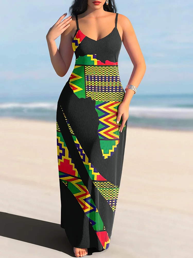 Juneteenth Geometry Ethnic Print Maxi Dress
