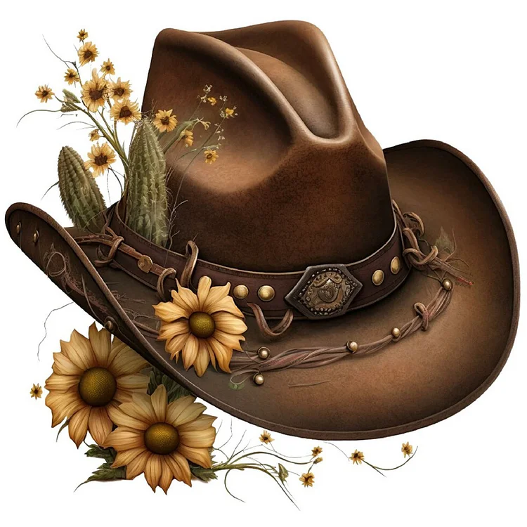 Western Cowboy Hat 30*30CM(Canvas) Full Round Drill Diamond Painting gbfke