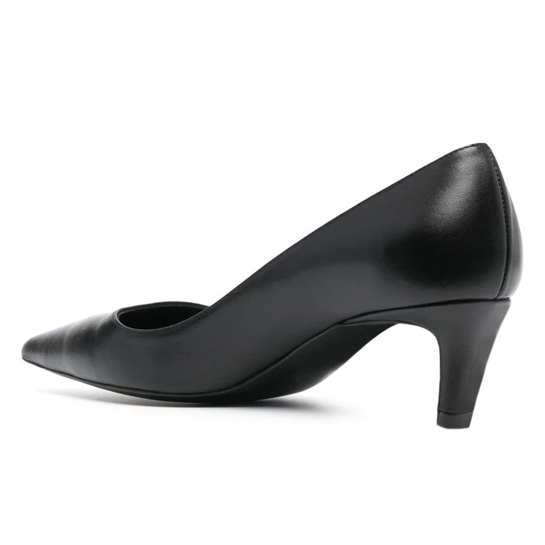 Black Pointed Toe Slip On Vegan Leather Cone Heel Pumps Heels