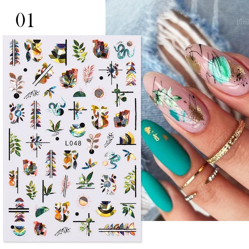 1PC 3D Nail Stickers Spring Flowers Leaves Self-Adhesive Slider Nail Art Decorations Leaf Love Heart Decals Manicure Accessories