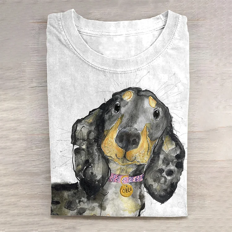Cute Dog Shock Puppy Art Print Casual Short Sleeve T-Shirt